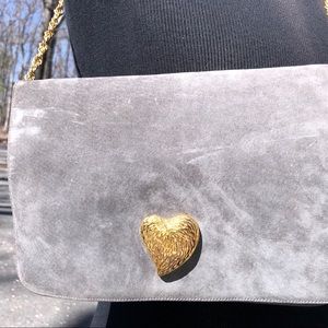 Gray suede shoulder bag vintage saks Fifth Morle